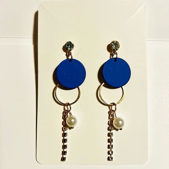 Blue & Gold Dangle Earrings - Picture 3 of 4